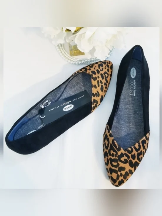Dr. Scholl's Allow Leopard Print Pointed Toe Flats Memory Foam Cool Fit NWT - Picture 3 of 12